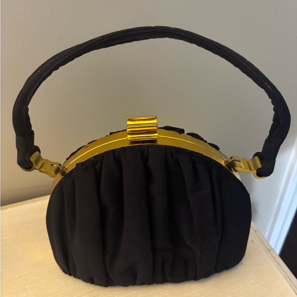 Vintage Ingber Chic Black and Gold Clutch